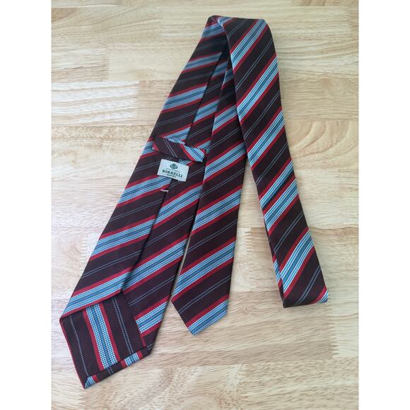 Borrelli Napoli Italian Men’s Silk Neck Tie Red Maroon Blue - Picture 4 of 10